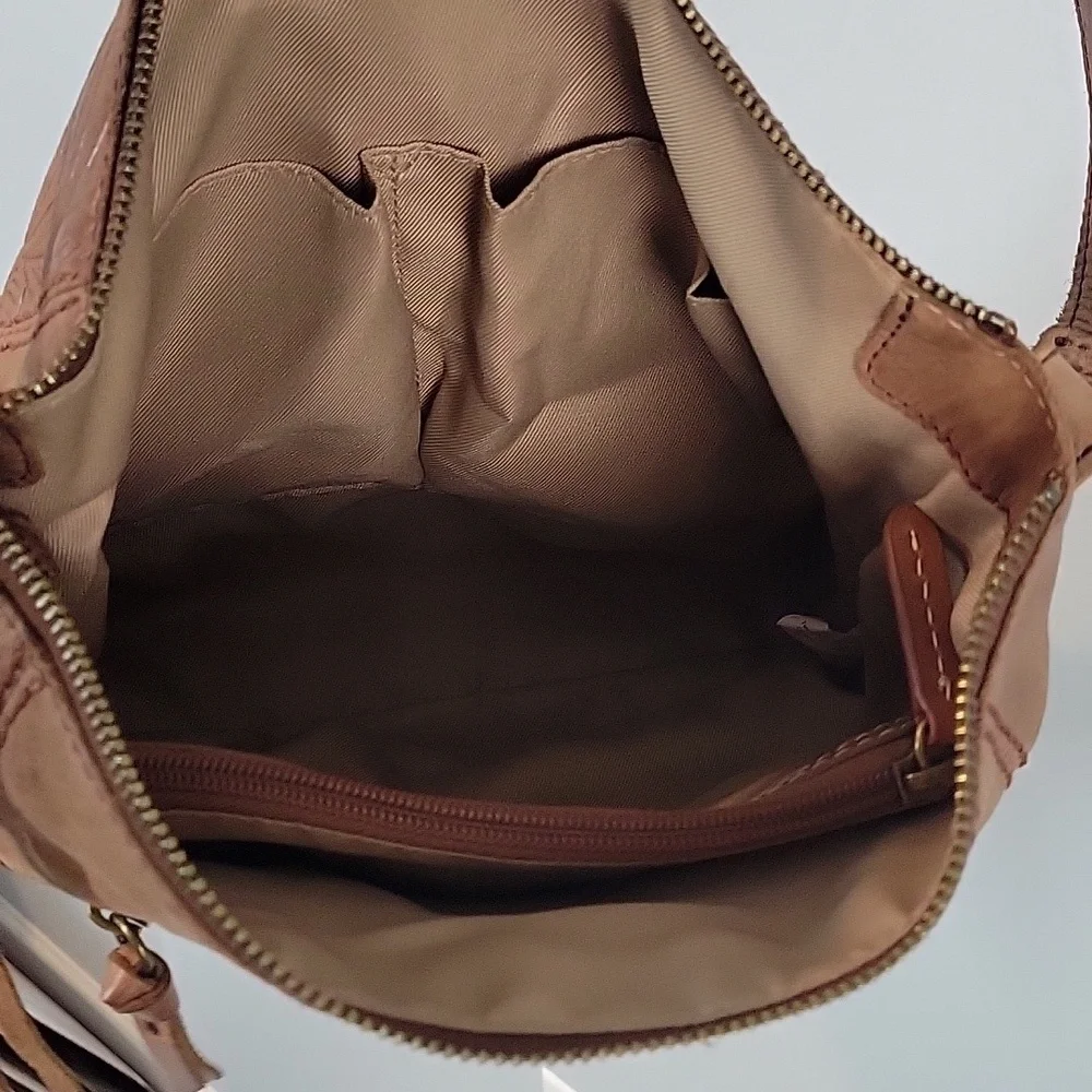 The Sak Brown Leather ASHLAND Embossed Crossbody Purse with Brass Hardware